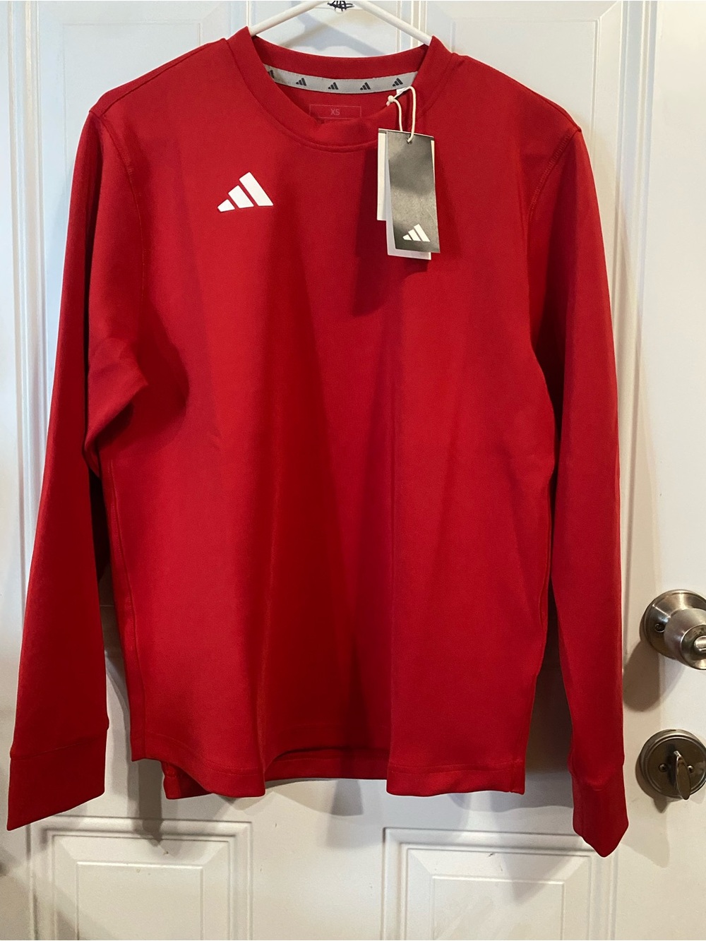 adidas Men's Red Crewneck Long-Sleeve Sweatshirt